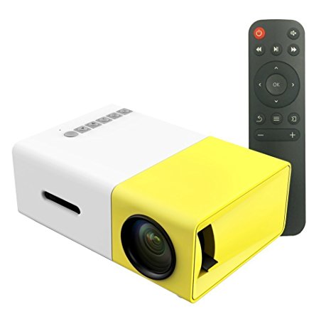 YUHAN® [Portable Mini LED Projectors],Multimedia Portable LED Projector with PC Laptop USB/SD/AV/HDMI Input Pocket Projector for Video Movie Game Home Entertainment Projetor with Remote Control,Idea for Kids/Children Gifts(Quality Guaranteed) (Yellow & White)