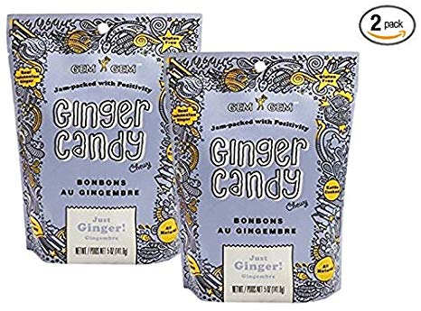 ORIGINAL Ginger Candy Chews (2-Pack)- (2) Gem Gem 5oz Bags - All-Natural, Non-GMO, Gluten Free, Vegan, Real Indonesian Kettle Cooked Ginger | The perfect chewy sweet with a kick!