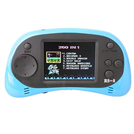 MINGTA Kids Classic Retro Portable Handheld Video Game Console Rechargeable Player 2.5"LCD 8 Bit 260 in 1 games (Light blue)