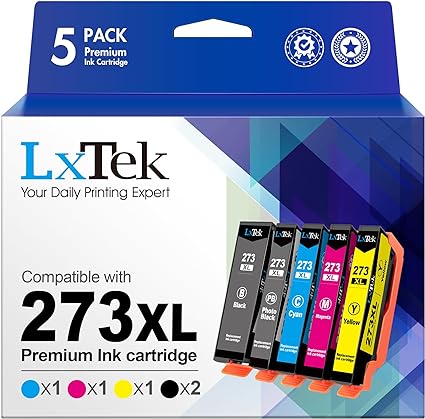 LxTek Remanufactured Ink Cartridge Replacement for Epson 273XL 273 XL to use with XP-820 XP-810 XP-620 XP-610 XP-600 XP-520 Printer (1 Black, 1 Cyan, 1 Magenta, 1 Yellow, 1 Photo Black, 5- Pack)