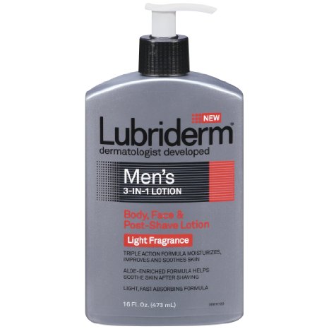 Lubriderm Mens 3-in-1 Lotion Body Face and Post-shave Lotion Light Fragrance 16 Ounce