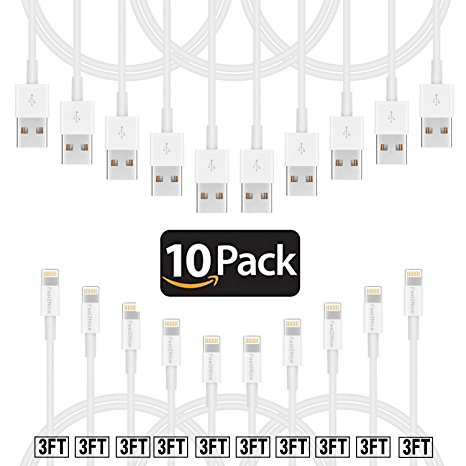 Feel2Nice Lightning Cable,10 pack 3FT iPhone Charger 8pin Data Sync USB Cord Charging for Apple iPhone 7/6/6s/plus/SE/5c/5s/5, iPad Air/Mini/4 th Gen/iPod Touch 5TH Gen/iPod Nano/7 th Gen,White