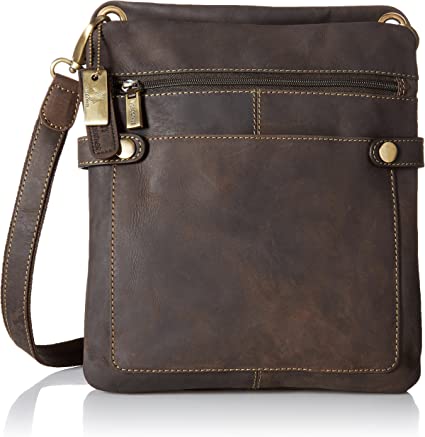 Visconti Distressed Leather Fashion Slim Cross-Body Messenger Bag, Brown, One Size