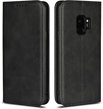 Zouzt Premium Leather Wallet case Compatible Samsung Galaxy S9,Folio Flip Case with Magnetic Closure/Kickstand Feature/Card Slots(Black)