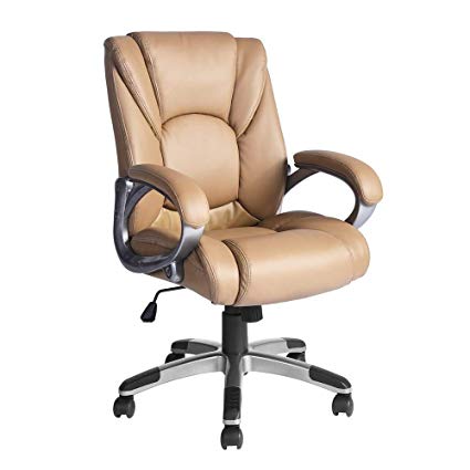 Mid-Back Office Computer Chair, HOMEMAKE PU Leather Ergonomic Swivel Task Executive Chair (Light Brown)