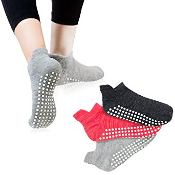 3 Pairs Grip Socks for Yoga Pilates Barre Dance Ombre Dyed Non Slip Socks For Indoor Special Design to Heel and Sole