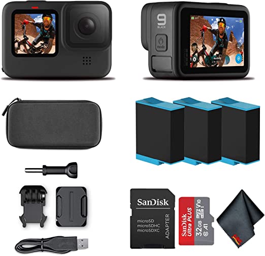 GoPro HERO9 Black - Waterproof Action Camera with Front LCD and Touch Rear Screens, 5K HD Video, 20MP Photos, 1080p Live Streaming, Stabilization   32GB Card and 2 Extra Batteries