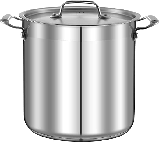 Stainless Steel Cookware Stock Pot - 24 Quart, Heavy Duty Induction Pot, Soup Pot With Stainless Steel, Lid, Gas, Induction, Ceramic, Glass and Halogen Cooktops Compatible - NCSPT24Q