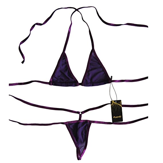 Esquki Women’s Sheer Extreme Bikini Halterneck Top and Tie Sides Micro Thong Sets