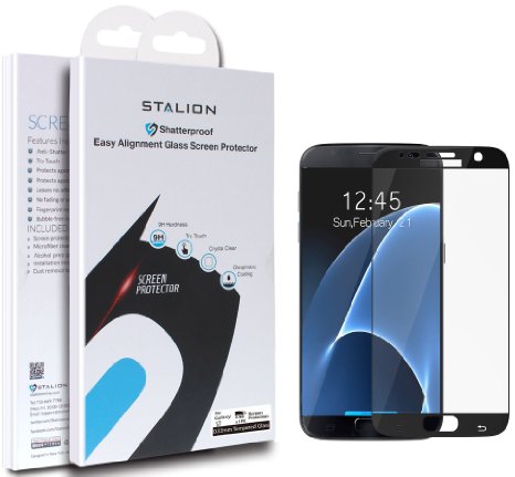 Samsung Galaxy S7 Screen Protector: Stalion® Shield Tempered Liquid Glass Shatterproof Full Screen Frame Edge to Edge Armor Guard (Black Onyx)