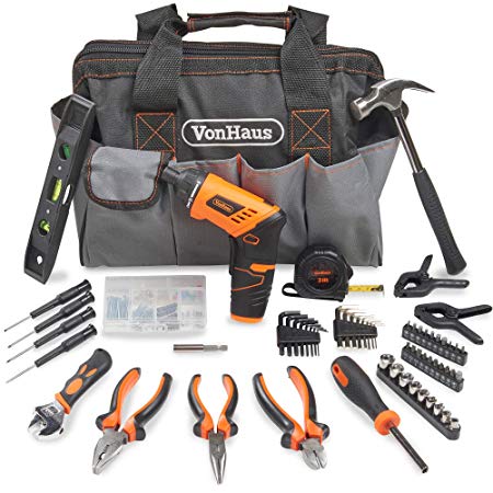 VonHaus Cordless Electric Screwdriver and Household Tool Set 94pc - Includes 3.6V/Cordless Lithium-ion Screwdriver with Bit Set & Hand Tool Kit