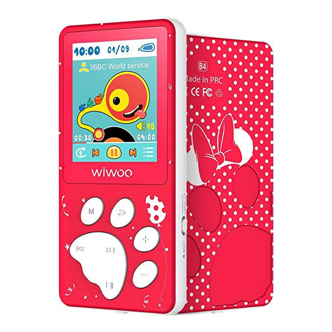 Wiwoo MP3 Player for Kids, MP3 Player with FM Radio, Video, Photo and Voice Recorder, 1.8 Inch TFT Screen MP3 Music Player Expandable Up to 128GB, Red