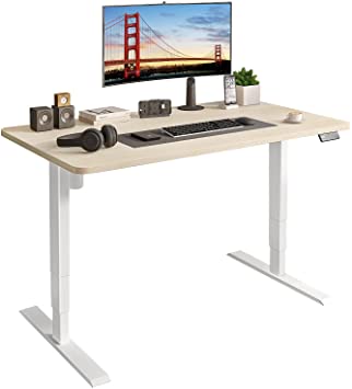 MAIDeSITe Standing Desk, 3 Stage Whole-Piece Desk Board Electric Sit Stand Desk, Height Adjustable from 23.6" to 49.2", Smart Controller, 48x24 inches, White Frame Oak Top