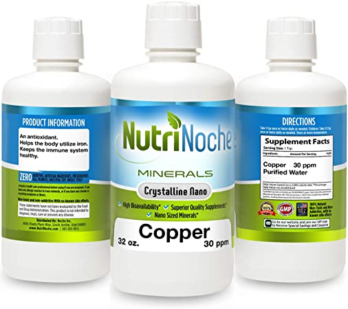 NutriNoche - Liquid Copper Supplement - Nano Copper - Crystalline Purity - High Bioavailability - Colloidal Minerals (1)(32 oz.)