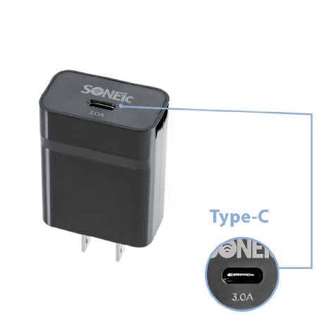 SONEic - USB Type-C USB-C Rapid Wall Charger 15 Watt30 Amp 3A for Nexus 5X Nexus 6P Pixel C LG G5 HTC 10 OnePlus 2 Lumia 950XL and All Other USB Type-C Devices - Black Cable NOT Included