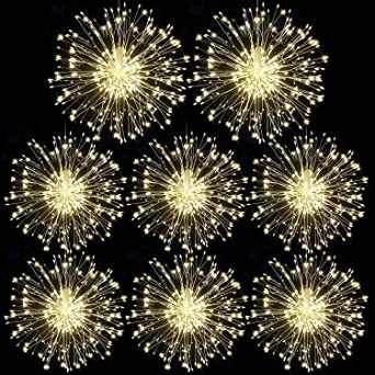 Bcga 8 Packs Firework Lights Copper Wire LED Lights, 8 Modes Dimmable String Fairy Lights with Remote Control, Waterproof Hanging Starburst Lights for Parties,Home,Christmas Outdoor Decoration