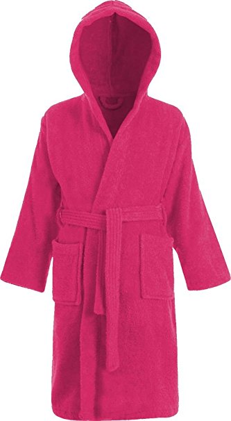 Kids 100% Cotton Hooded Terry Towelling Shawl Collar Bathrobe Bath Robe Dressing Gown 3 Colours Age 2-13