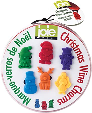 Joie Christmas Wine Charm Set, BPA-Free Silicone, 6-Piece Set