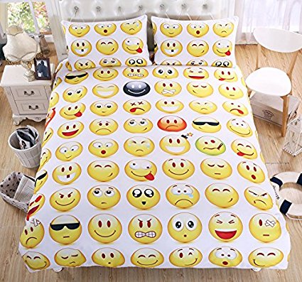Sleepwish 3Pcs Emoji Duvet Cover Set for Young People Bedding Sets Twin Size