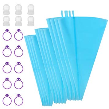 Kootek 28 Pieces Cake Decorating Tools with 12 Pack 3 Sizes (12’’ 14’’ 16’’) Reusable Silicone Icing Pastry Bags, 6 Standard Couplers and 10 Piping Bag Ties Baking Supplies for Cupcake Cookies