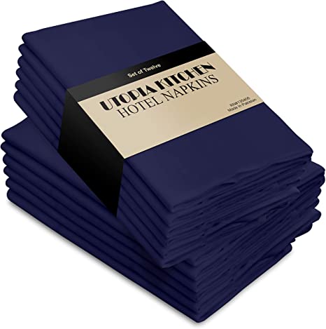Utopia Kitchen - Cotton Dinner Napkins - 12 Pack (46 x 46 cm) Soft and Comfortable - Durable Hotel Quality - Ideal for Events and Regular Home Use, Navy