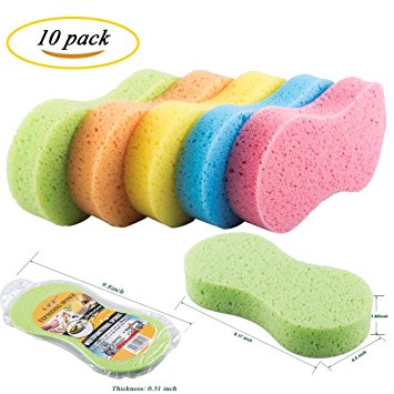 Benail 10 Pack Car Wash Sponges Multi-functional Sponge Multi-color Cleaning Sponges with Vacuum Compressed Packing