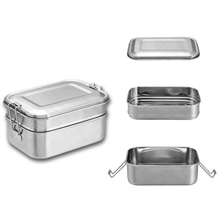 Bento Lunch Box for Kids&Adults, WarmHut Stainless Steel Food Containers, Metal Food Storage Lunch box, Eco Friendly, BPA-Free, for School Office Camping Meal Prep(45OZ/1340ML)