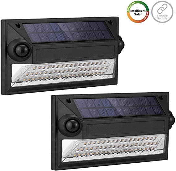 Westinghouse Linkable Solar Motion Sensor Lights Outdoor, Dual Sensors Premium 55 LED 1200 Lumens Security Flood Light, Wireless Intelligent 120° Wider Wall Lights for Fence Patio Garden Yard (2 pk)