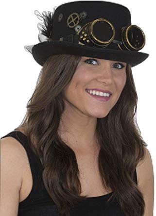 Victorian Deluxe Steampunk Top Hat Goggles Gears Feathers Costume Accessory