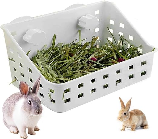 kathson Rabbit Hay Feeder Large Hay Manger Less Wasted Grass Holder Rack Food Dispenser Small Animal Plastic Bowl for Rabbits Bunny Guinea Pigs Rat Chinchilla