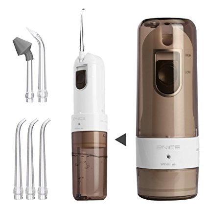 2NICE Portable Water Flosser Oral Irrigator with Nasal Wash Function of 2 Modes IPX6 Waterproof Rechargeable by USB Charger (Brown)