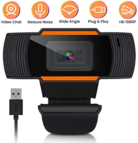MECO Webcam with Microphone HD 1080P Webcam for PC Laptop, Rotatable USB Webcam Plug and Play for YouTube, Skype Video Calling, Studying, Conference, Gaming, Recording and Streaming