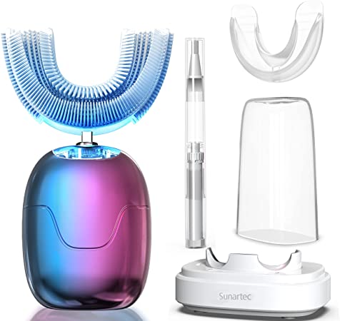 Sunartec Sonic Electric Toothbrush for Adults, Ultrasonic U Shaped Toothbrush 4 Modes Built in Smart Timer Include Teeth Whitening Tray & Charger Base, Special for Birthday Gifts