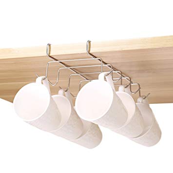Bafvt Coffee Mug Holder - 304 Stainless Steel Cup Rack Under Cabinet, 10Hooks, Fit for the Cabinet 0.8" or Less