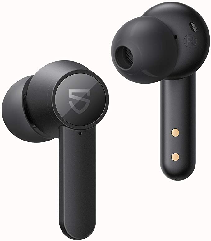 SOUNDPEATS Q Wireless Earbuds Bluetooth 5.0 Wireless Earphones in-Ear Wireless Charging Headphones with 4-Mic 10mm Driver Touch Control 7Hrs Playtime USB-C Charge (Black)