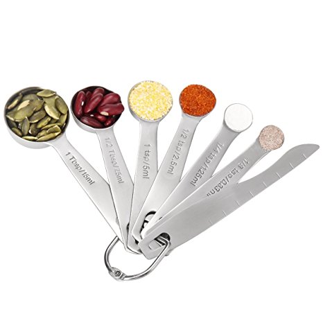 Tovantoe Stainless Steel Measuring Spoons Ruler Set of 7 Dry and Liquid Ingredients, Silver