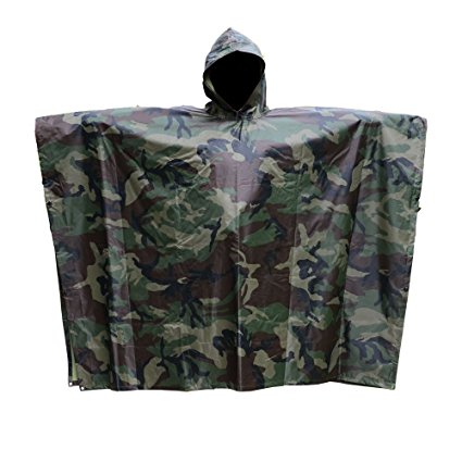 Rain Poncho JTENG Waterproof Ripstop Hooded US PVC Camouflage Rain coat