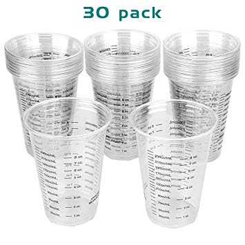 UPINS 30 Pack 8oz Disposable Graduated Clear Plastic Measuring Counting Cups for Mixing Paint,Slime,Stain, Epoxy, Resin,Glue