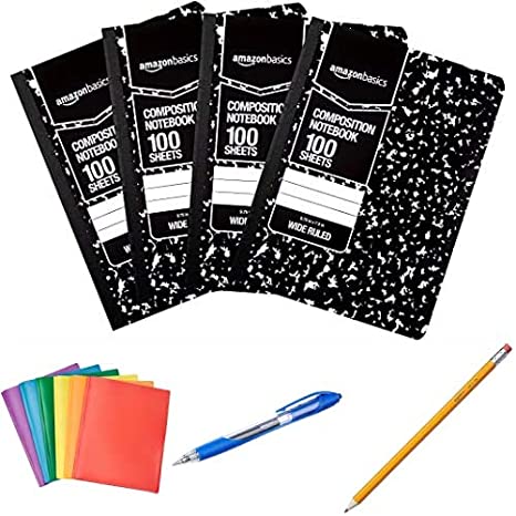 AmazonBasics School Supply Bundle - Pencils, Notebooks, Pens, Folders - Grades 6-8