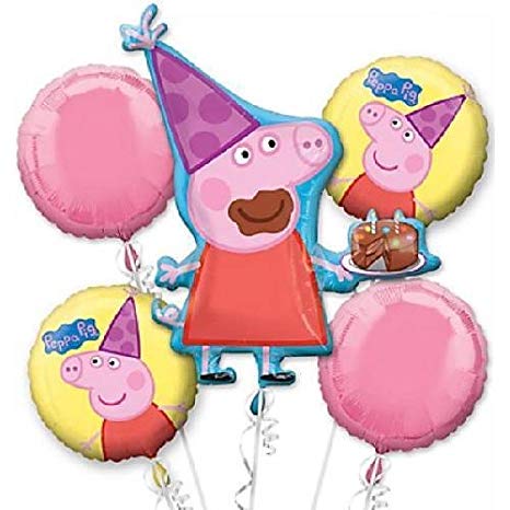 Peppa Pig Balloon Birthday Party Favor Supplies 5ct Foil Balloon Bouquet