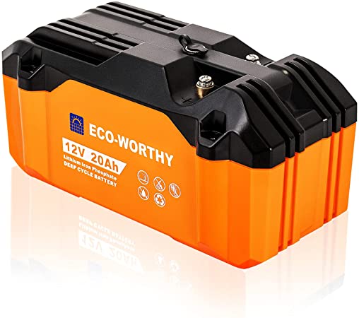 ECO-WORTHY 12V Lithium Battery, 20Ah Portable LiFePO4 Deep Cycle Rechargeable Battery, Built-in BMS, 4000  Cycles,Perfect for Outdoor Camping Fishing RV Marine Trolling Motor Fishfinder Hamradio