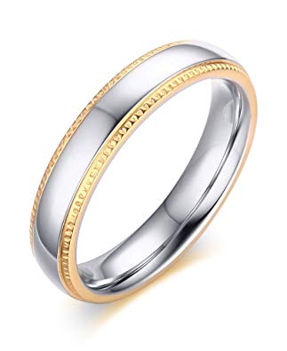 Stainless Steel Two-tone Golden Edge Simple Wedding Ring Bands for Menamp Women 4mm Width