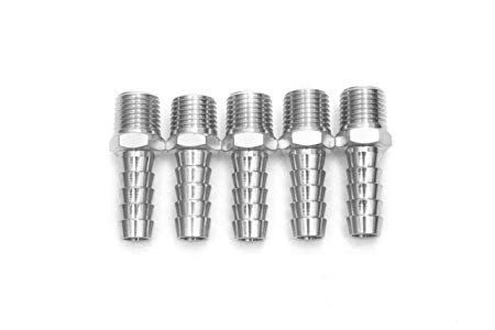 LTWFITTING Bar Production Stainless Steel 316 Barb Fitting Coupler/Connector 3/8" Hose ID x 1/4" Male NPT Air Fuel Water (Pack of 5)