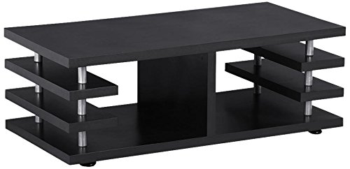 Yaheetech Modern Black Wood Coffee Table Multi Tier Design with Storage Shelf Living Room Furniture