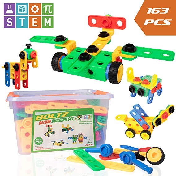 USA Toyz STEM Toys Building Blocks – 163pk BOLTZ Educational Toys for Construction or Engineering, Magnetic STEM Set for Boys, Girls, Toddlers or Kids