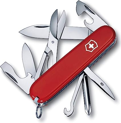 Victorinox Super Tinker Swiss Army Pocket Knife, Medium, Multi Tool, 14 Functions, Blade, Bottle Opener, Red