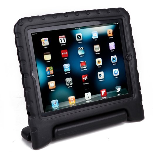 HDE Shock Proof iPad Case for Kids Bumper Cover Handle Stand for Apple iPad 2 iPad 3 iPad 4 (Black)