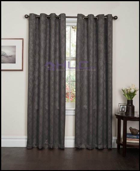 HLCME Redmont Lattice Wide-Width Thermal Blackout Grommet Curtain Panel - 96 inch Long Grey