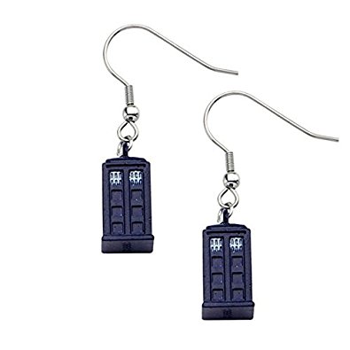 Doctor Who Blue Tardis with Stainless Steel Hook Dangle Earrings