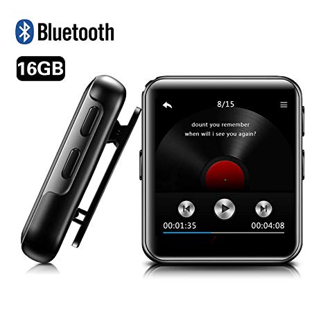 16GB Clip MP3 Player with Bluetooth, BENGJIE Portable Music Player with Headphones,HiFi Metal Audio Player with FM Radio,Voice Recorder,E-Book, 1.8 Inch Touch Screen Mini MP3 Player for Running,Sliver